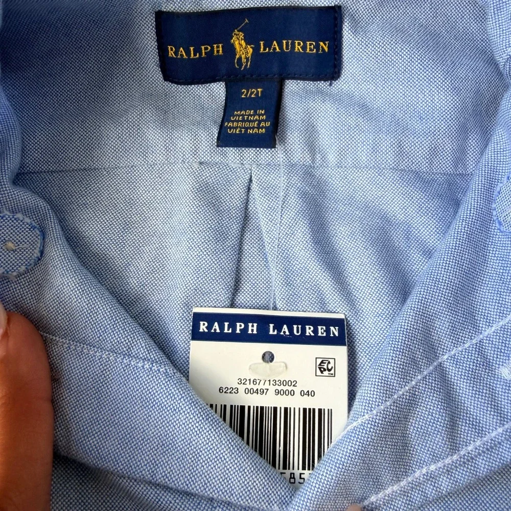 Ralph Lauren Boys 2T Blue Oxford Button Down Shirt Pony Logo NWT Cotton Prep